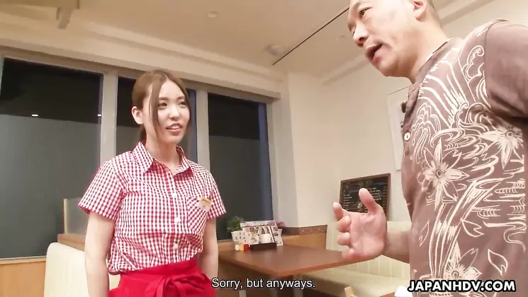 Waitress Mio Ozora is convinced to make a porn video while at work