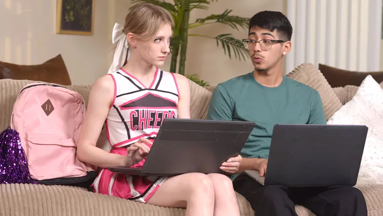 Shy virgin guy fucks popular cheerleader