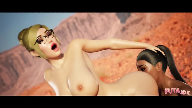 Futa Brunette and Blonde babes stranded in the middle of the desert get hard fucked