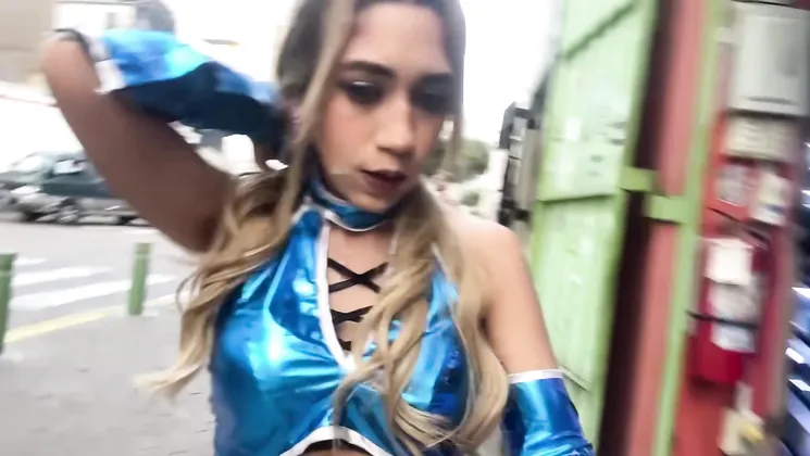 Latina teen in uniform gives a sloppy POV handjob and gets a hot cumshot on her uniform