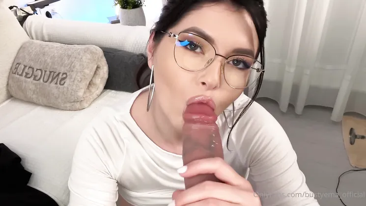 Busty Brunette Emma's POV homemade sex toy play with her massive tits