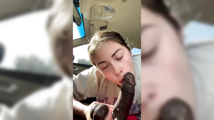 A Snowbunny Gives a Sloppy Car Blowjob and Takes a Facial
