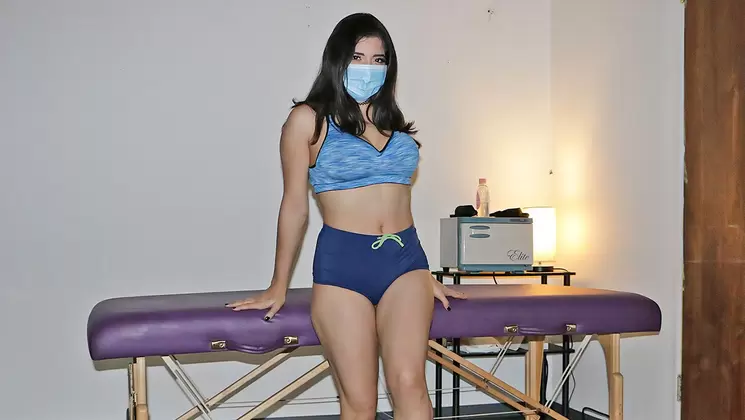 Masked Masseuse Gabriella wanks Away the Pain